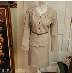 Isabella Women's Cream & Brown 2-PC Longsleeve Jacket and Skirt Suit Set Size 14